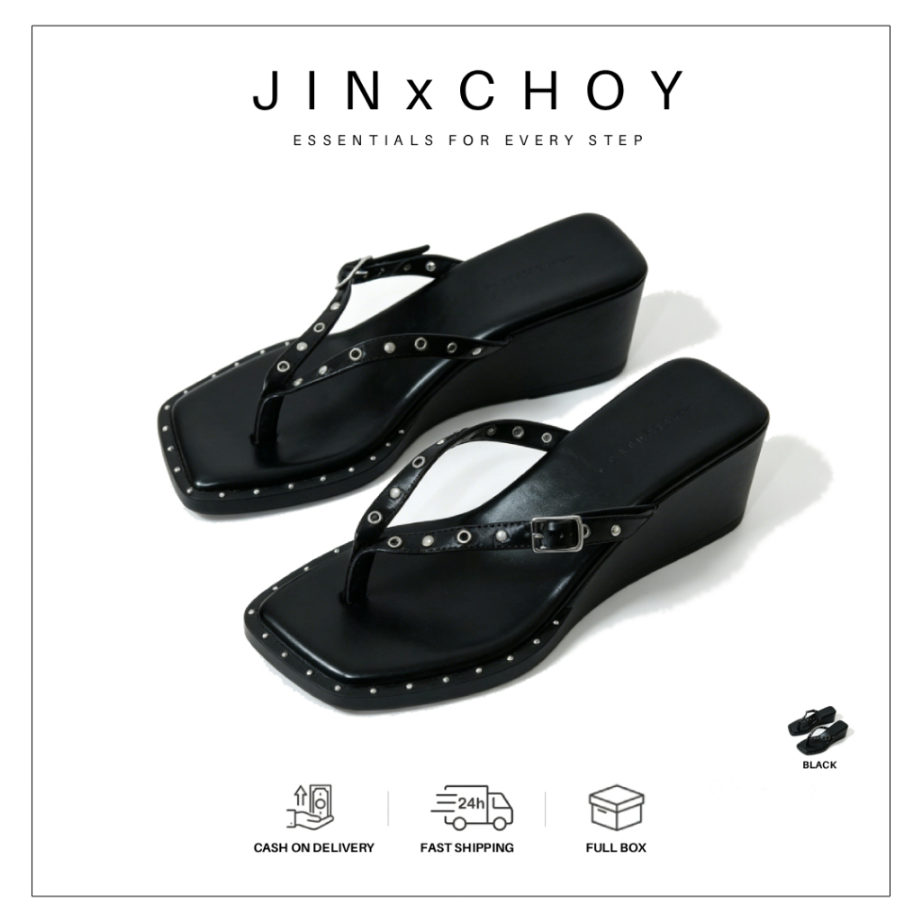 Retro Đinh Tán Khóa Dây Đeo Nêm Gót Chân Dép Vuông Mũi Lật Dép Đế Mềm Đi Lại Hàng Ngày Ngoài Trời Mặc Giày Nữ Nhà Máy Giá Bán Buôn