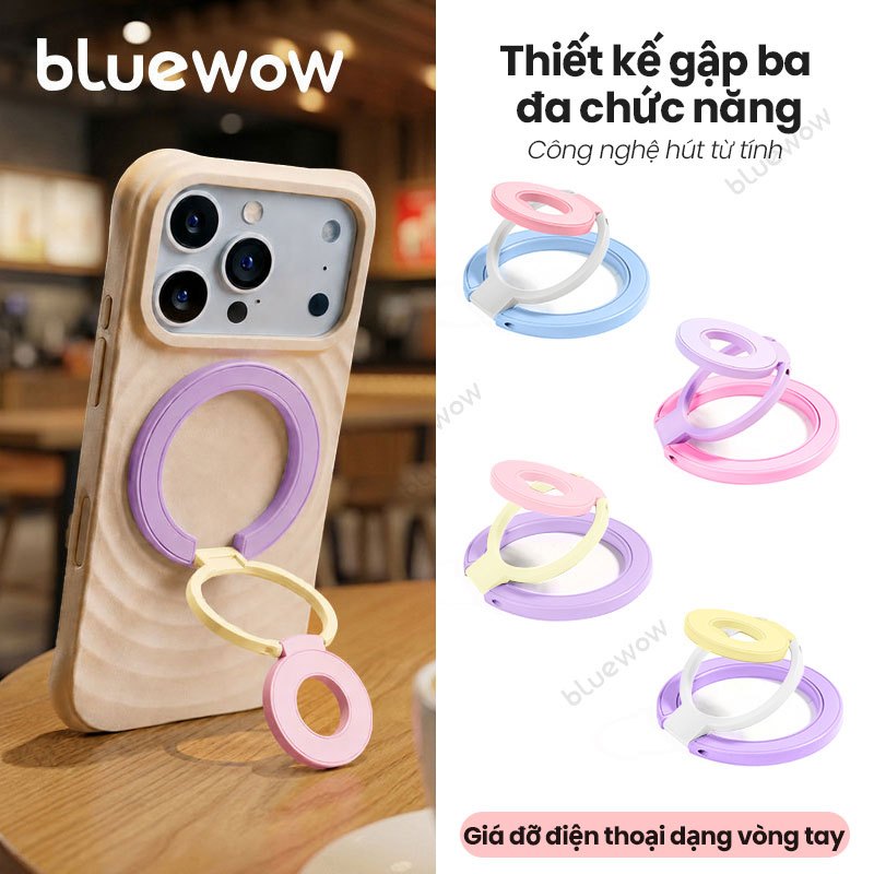 [Nhãn dán miễn phí] Giá đỡ điện thoại ba mặt từ tính kép BlueWow | 360° Giá đỡ vòng xoay | Tương thích MagSafe có thể tháo rời | Gắn từ tính mạnh