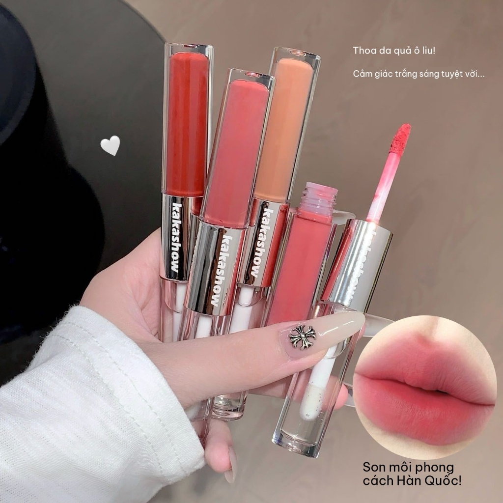 [kakashow Son bóng hai đầu] Mirror Water Gloss Matte Lipstick Layered Lip Oil Lip Gloss Beauty
