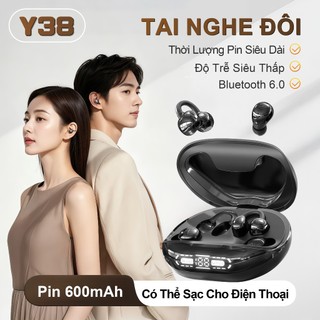 Y38 (2 cặp tai nghe) Mới Nhất Tai Nghe Đôi Kiêm Sạc Dự Phòng, Cặp tai nghe kẹp tai và 1 Cặp tai nghe ngủ, Sạc ngược cho điện thoại & thiết bị khác, Nghe nhạc liên tục hơn 30 giờ, Âm thanh nổi cấp độ HiFi, Phù hợp cho cả khi ngủ và thể thao