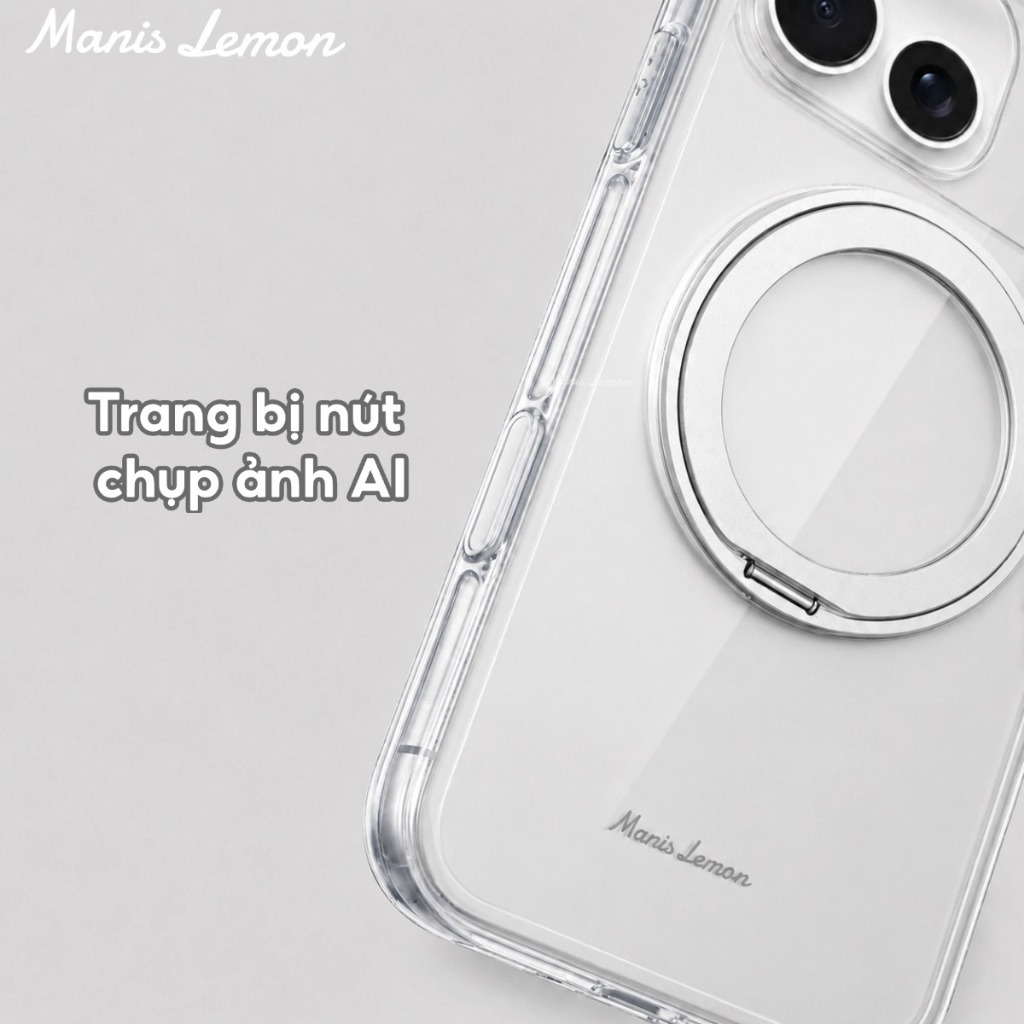 Ốp Lưng Manis Lemon Trong Suốt Từ Tính, Vòng Đỡ Xoay 360°, Bảo Vệ Camera, Hỗ Trợ Sạc Magnetic, Cho iPhone 17 16 15 14 Pro Max