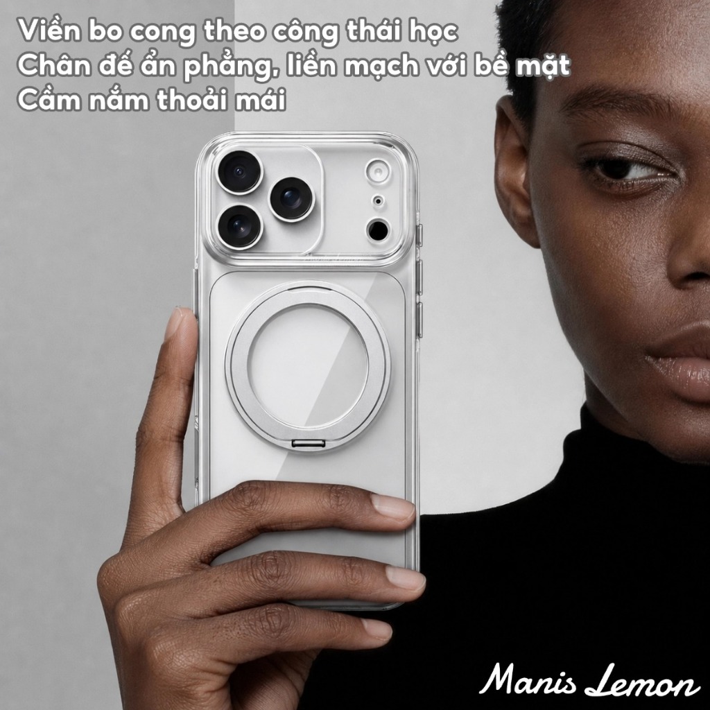 Ốp Lưng Manis Lemon Trong Suốt Từ Tính, Vòng Đỡ Xoay 360°, Bảo Vệ Camera, Hỗ Trợ Sạc Magnetic, Cho iPhone 17 16 15 14 Pro Max