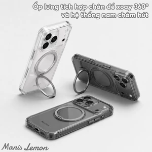 Ốp Lưng Manis Lemon Trong Suốt Từ Tính, Vòng Đỡ Xoay 360°, Bảo Vệ Camera, Hỗ Trợ Sạc Magnetic, Cho iPhone 17 16 15 14 Pro Max