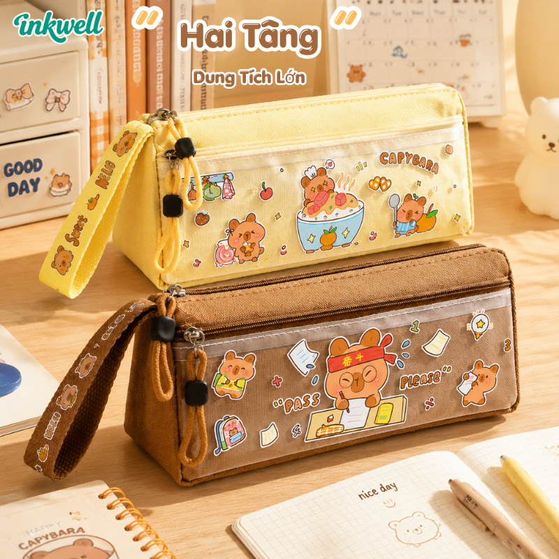 Hộp bút trong suốt Hộp đựng bút / Hộp Bút Chì 2 Ngăn/Cho học sinh/Vải Oxford/Hoạt hình dễ thương