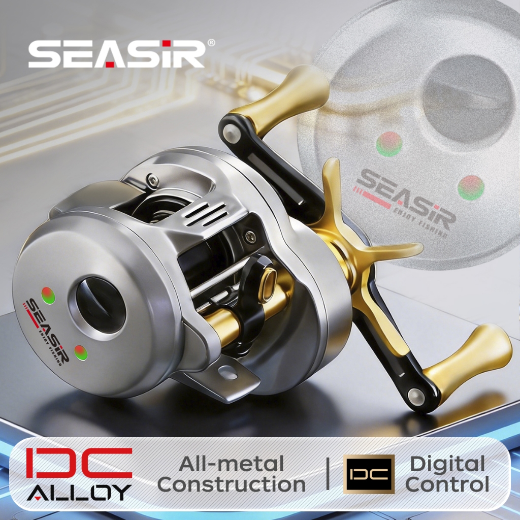 Máy câu ngang SEASIR DC Alloy (thân hợp kim toàn bộ) - Hệ thống điều khiển kỹ thuật số (DC) - Siêu nhẹ (166g) - Bánh răng đồng - Chống nước mặn - Dẫn dây kim loại.