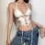 Klalien Dây Cổ Tank Tops Móc Nút Ôm Camisole Nữ Dạo Phố