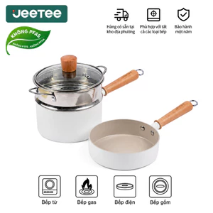【Giá thấp lịch sử toàn shop】JEETEE Bộ Chảo Chiên Mini 16cm & Nồi Sữa 16cm Kèm Xửng Hấp Chống Dính Dùng Cho Bếp Từ, Bếp Gas