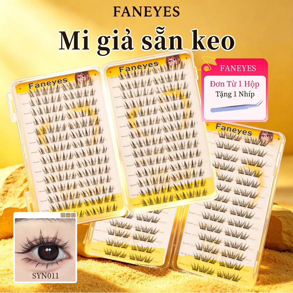 FANEYES Mi giả sẵn keo 28 hàng mi giả dung lượng siêu lớn gốc mi có keo dính sẵn không cần tẩy trang dính cực tốt cực tự nhiên, giữ cong bền lâu làm mắt to hơn người mới tập luyện không tiếc phí
