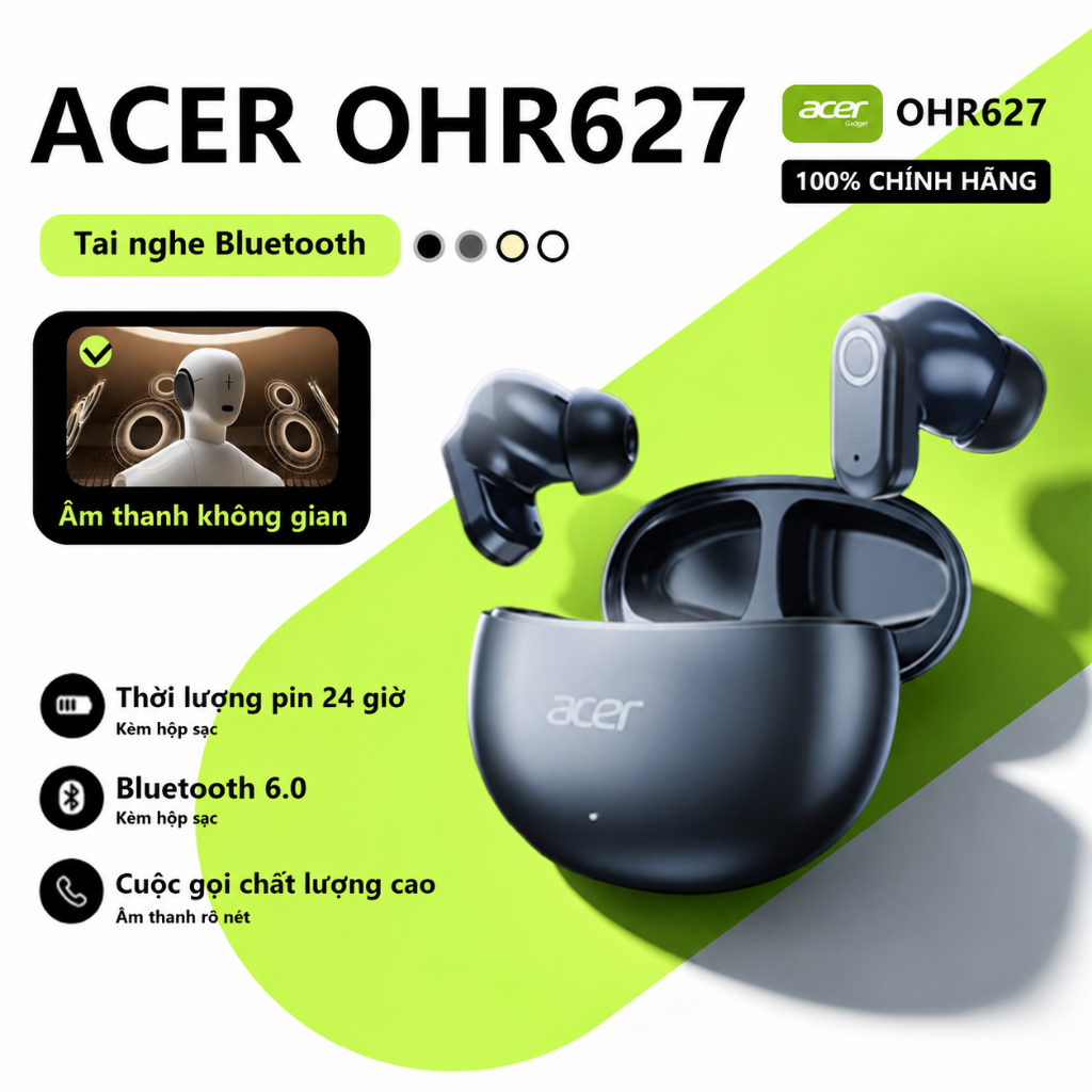 Tai nghe chơi game Acer OHR 627 Bluetooth Độ trễ thấp In-Ear IPX5 HIFI Chất lượng âm thanh Bluetooth chống nước 5.4