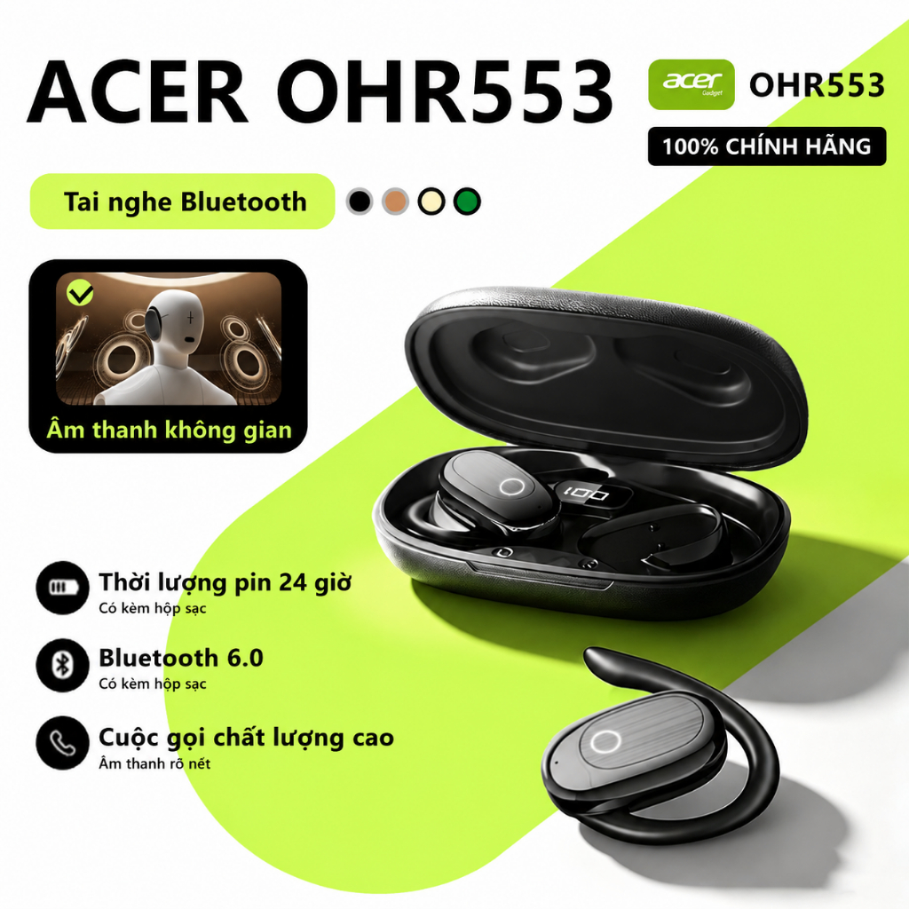 Tai nghe Bluetooth Acer 553 Âm thanh nổi HD Giảm tiếng ồn chống nước 250mah Bluetooth 6.0