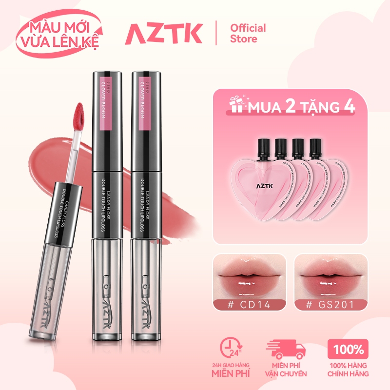 AZTK Son Kem 2 Đầu Lì Bóng 2 Trong 1 Mềm Môi Lâu Trôi Không Khô Môi 1.7g