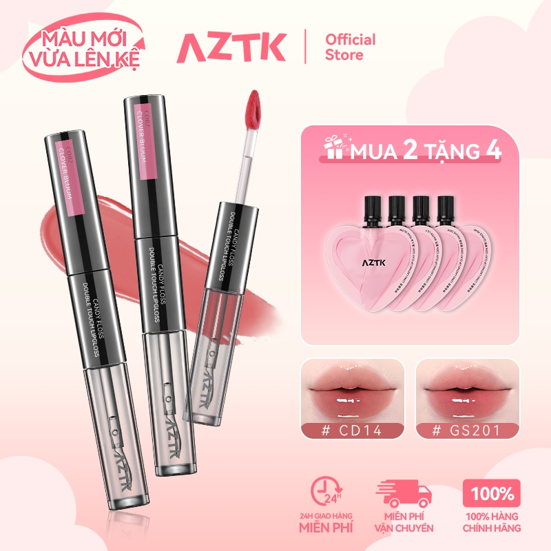 AZTK Son Kem 2 Đầu Lì Bóng 2 Trong 1 Mềm Môi Lâu Trôi Không Khô Môi 1.7g