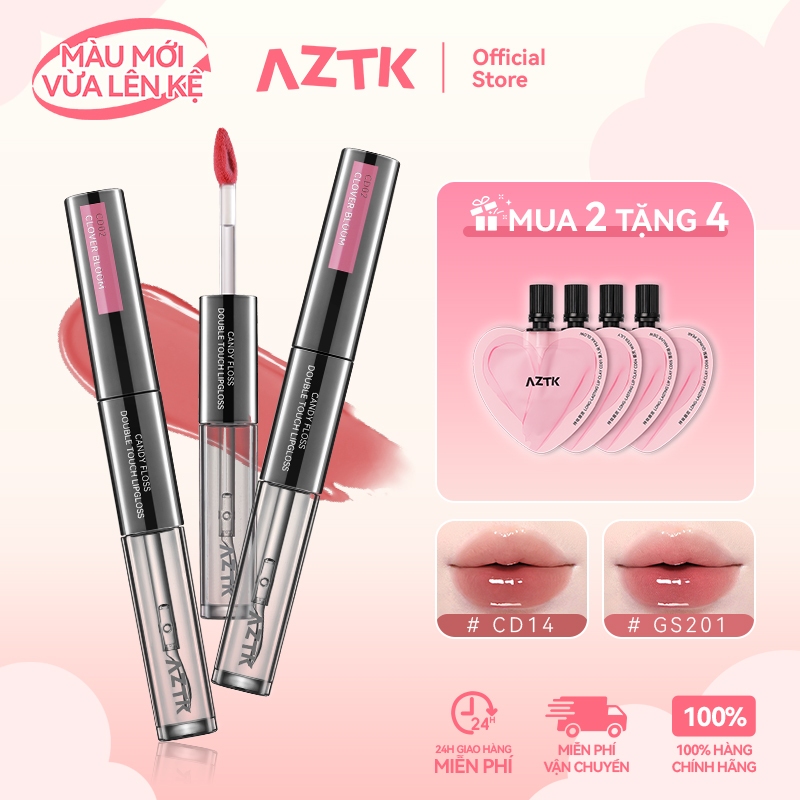 AZTK Son Kem 2 Đầu Lì Bóng 2 Trong 1 Mềm Môi Lâu Trôi Không Khô Môi 1.7g