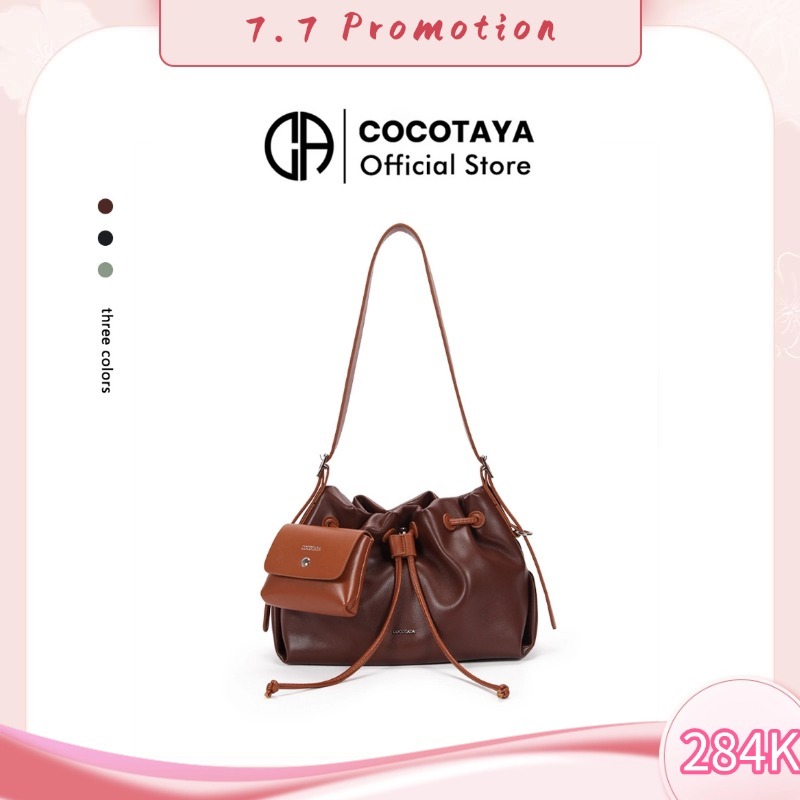 (COCOTAYA)  Túi đeo vai nữ dung tích lớn bằng da PU thời trang, Túi đeo nách, Tặng 1 túi nhỏ