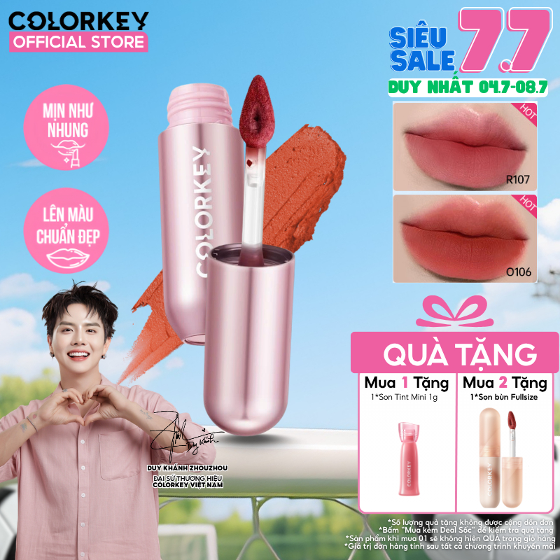 [MUA 1 TẶNG 1] Son Bùn COLORKEY, Chất Bùn Mịn Nhẹ, Lì Lâu Trôi Tự Nhiên 2g