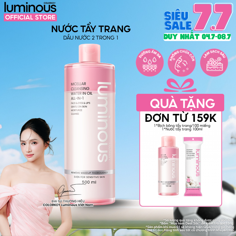 [MUA 1 TẶNG 1 MINISIZE] Nước Tẩy Trang Dầu Nước COLORKEY – Tẩy Trang Sạch Mọi Lớp Makeup, Dưỡng Ẩm, Không Cồn 500ml