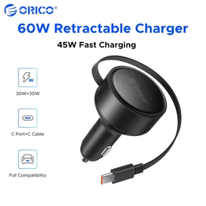 Bộ sạc xe hơi có thể thu vào ORICO 60W 30W + 30W Bộ sạc xe hơi nhanh Type-C kép tích hợp Cáp USB-C bằng kính thiên văn 65cm 12-24V Bộ sạc nhẹ thuốc lá ô tô đa năng