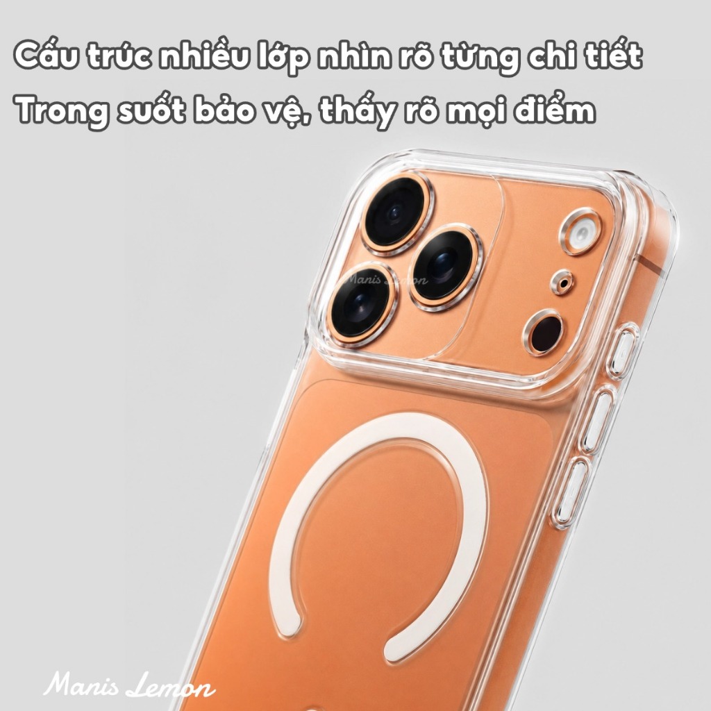 Manis Lemon Ốp Lưng Siêu Trong Chống Ố Vàng Kèm Bảo Vệ Camera cho iPhone 17 Pro Max 16 15 14 13