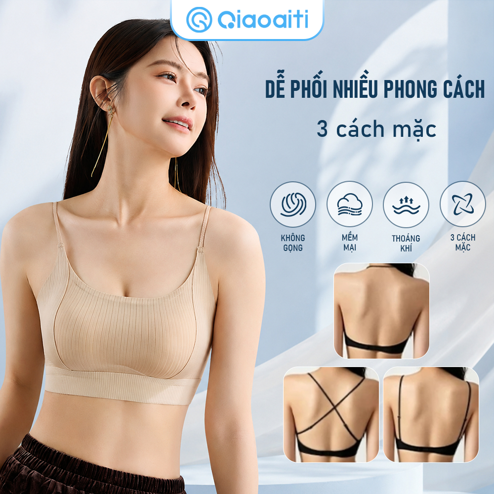 Qiaoaiti Áo Ngực Nữ Không Gọng Gom Quả Chống Xệ Tự Nhiên, 3 Cách Mặc, Dây Vai Điều Chỉnh, Mềm Mại Thoải Mái Không Lộ Viền 2662