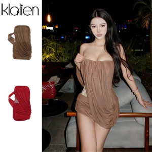 Klalien Jacquard Chắp Vá Đầm Nữ Gợi Cảm Zip Ruy Băng Tay Không Đều Thanh Lịch Co Giãn Skinny Sinh Nhật Câu Lạc Bộ Bodycon