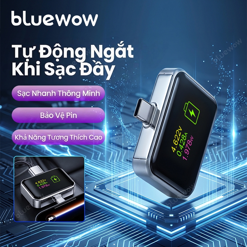 [Màn hình hiển thị nâng cấp] BlueWow Type-C 140W Bảo vệ pin kết nối vật lý Bảo vệ chống quá tải để sạc an toàn qua đêm Sạc tự động thông minh