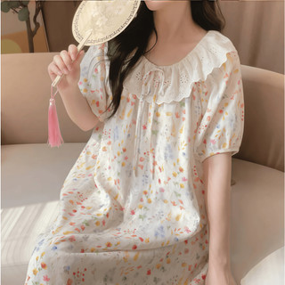 【Chất liệu cotton mềm mại như mây có đệm ngực】Đầm ngủ mùa hè tay ngắn/dài mặc nhà viền ren dễ thương thời trang