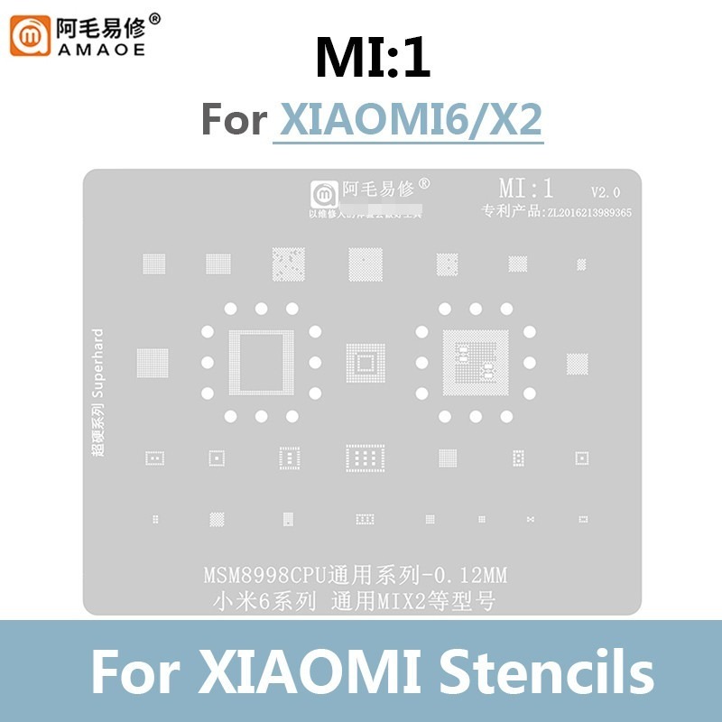 AMAOE MI 1- MI 19 BGA Reballing stencil cho Xiaomi 11 12 Redmi k30pro k40 K50 pro Điện thoại CPU RAM PMIC AUDIO WIFI Bộ sạc nguồn IC Chip BGA Reballing stencil