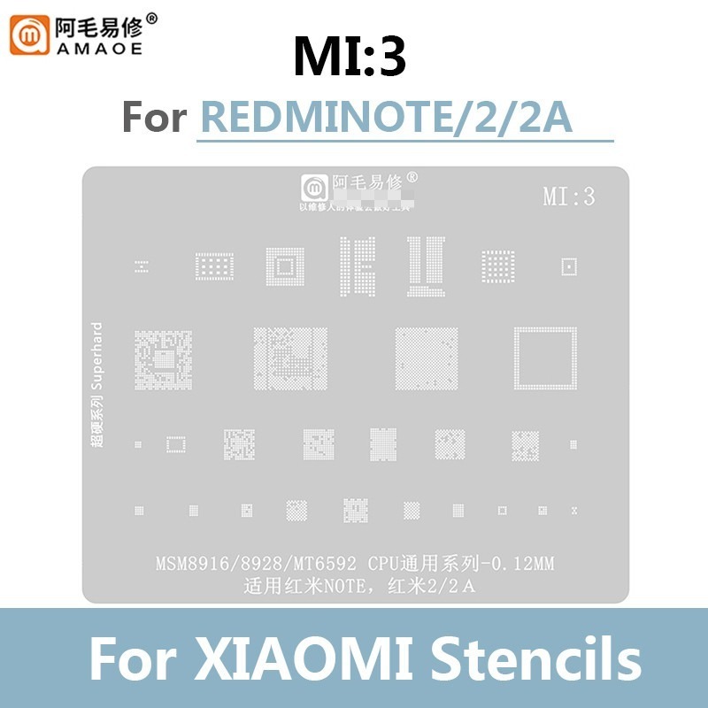 AMAOE MI 1- MI 19 BGA Reballing stencil cho Xiaomi 11 12 Redmi k30pro k40 K50 pro Điện thoại CPU RAM PMIC AUDIO WIFI Bộ sạc nguồn IC Chip BGA Reballing stencil