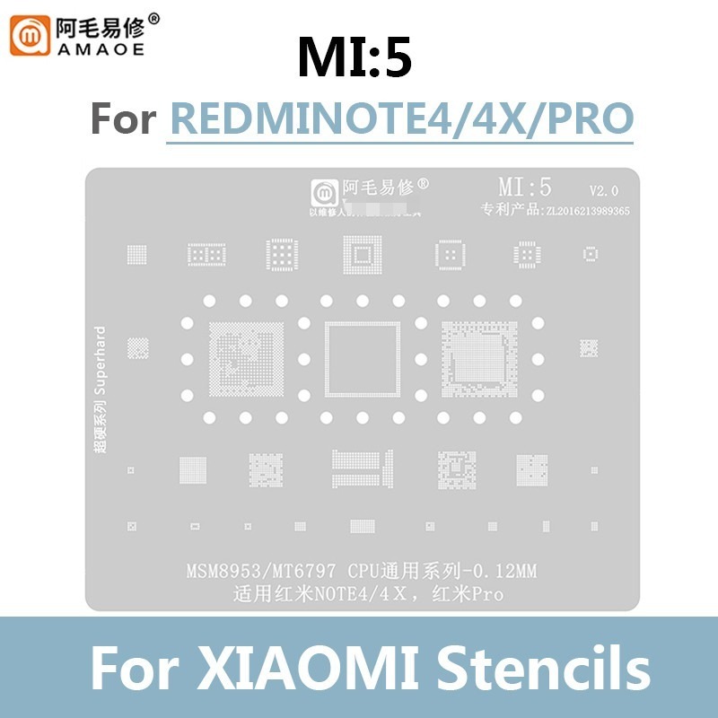 AMAOE MI 1- MI 19 BGA Reballing stencil cho Xiaomi 11 12 Redmi k30pro k40 K50 pro Điện thoại CPU RAM PMIC AUDIO WIFI Bộ sạc nguồn IC Chip BGA Reballing stencil