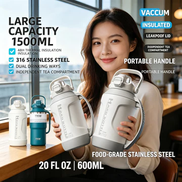 Bình giữ nhiệt dung tích lớn 1500 Ml, Cốc giữ nhiệt siêu to khổng lồ kèm ống hút và tay cầm, Cốc giữ nhiệt nóng và lạnh, Bình giữ nhiệt cỡ lớn đựng nước nóng, Cốc giữ nhiệt inox 316, Bình giữ nhiệt du