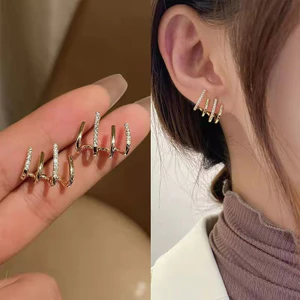 Thời Trang Hàn Quốc Bông Tai Bốn Hàng Nữ Thanh Lịch Đơn Giản Bông Tai Phụ Kiện Trang Sức Cho Bé Gái