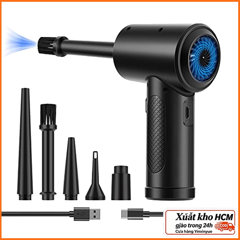 Máy hút bụi khí nén, Máy hút bụi không khí điện Fulljion 3 Gear đến 51000RPM Máy thổi khí di động có đèn LED cho bàn phím máy tính Sạc nhanh (Đen)