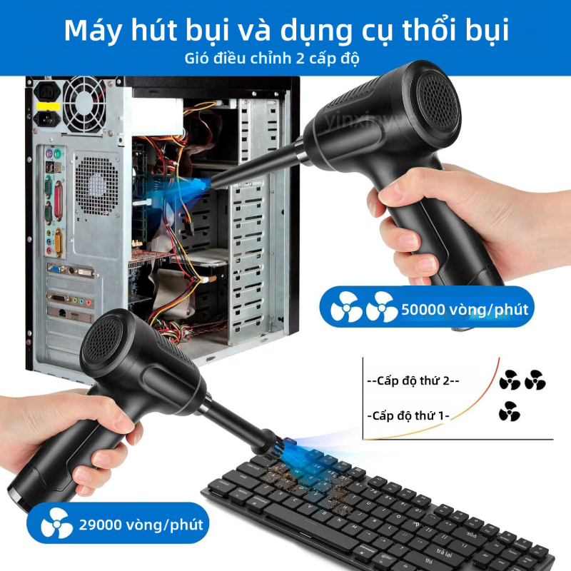 Máy thổi bụi hút bụi điện không dây 3 trong 1 15000PA 50000 vòng/phút nhỏ gọn có thể sạc lại cho nhà ở văn phòng