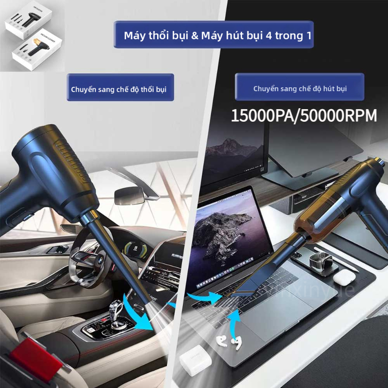Máy thổi bụi hút bụi điện không dây 3 trong 1 15000PA 50000 vòng/phút nhỏ gọn có thể sạc lại cho nhà ở văn phòng