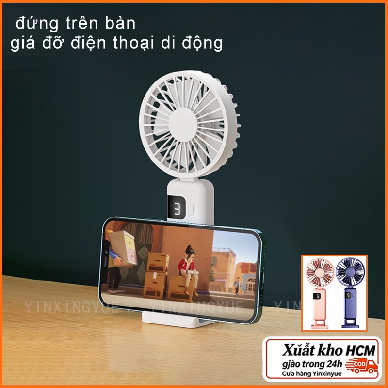 Màn hình kỹ thuật số mới Quạt cầm tay Điều chỉnh 5 tốc độ Hoạt động im lặng Màn hình nguồn bỏ túi Quạt mini sạc usb