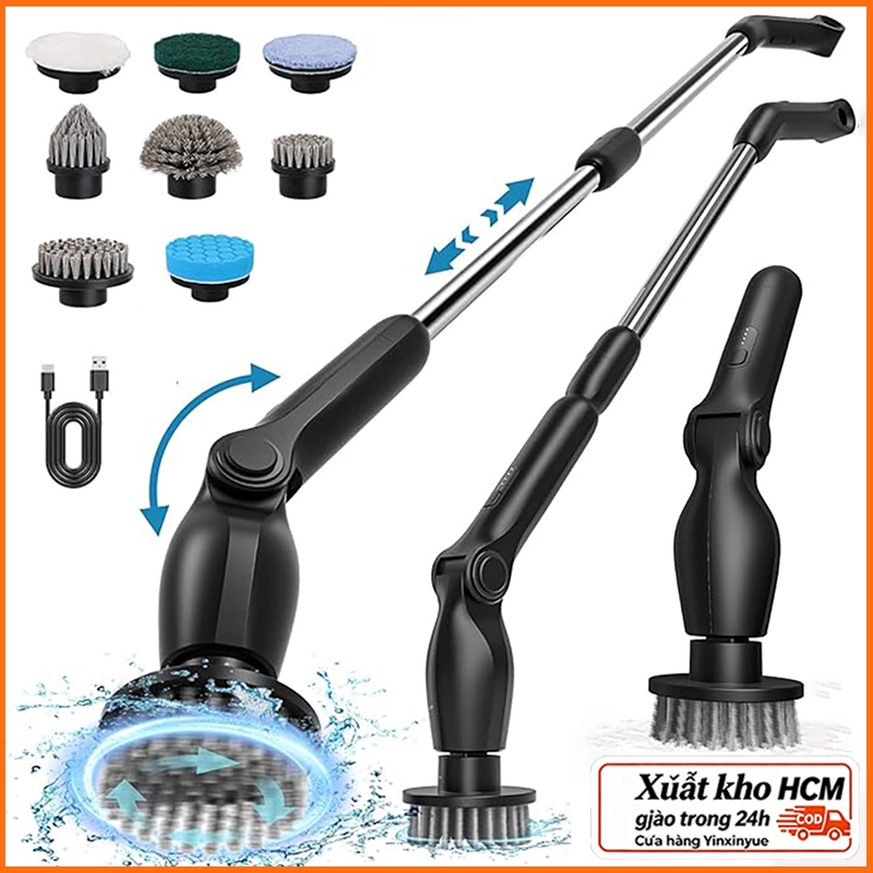 Máy Cọ Sàn Nhà Vệ Sinh, Bồn Cầu, Toilet Bằng Điện Không Dây Kèm 8 Đầu Thay Thế Tiện Lợi