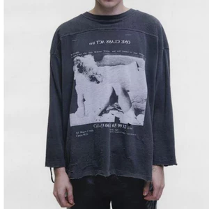 Rửa Màu Đen Đau Khổ 3 / 4 Tay Top Hai Mặt Vintage In Ảnh Grunge Loose Tee