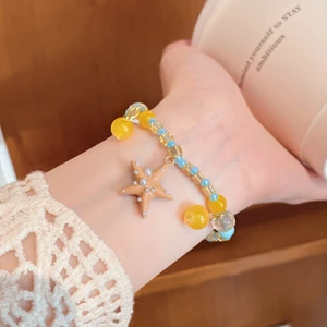 Đại Dương Sao Biển Charm Vòng Tay Hỗn Hợp Màu Xanh Vàng Thay Thế Hạt Dainty Bạc Dây Xích Có Thể Điều Chỉnh Mùa Hè Cổ Tay Trang Sức Nữ Bãi Biển Xếp Chồng Phụ Kiện