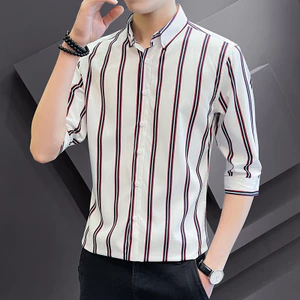 Mới Nam Văn Phòng 3 / 4 Tay Áo Sơ Mi Sọc Trắng Công Sở Kiểm Tra Áo Sơ Mi Thường Ngày M-5XL