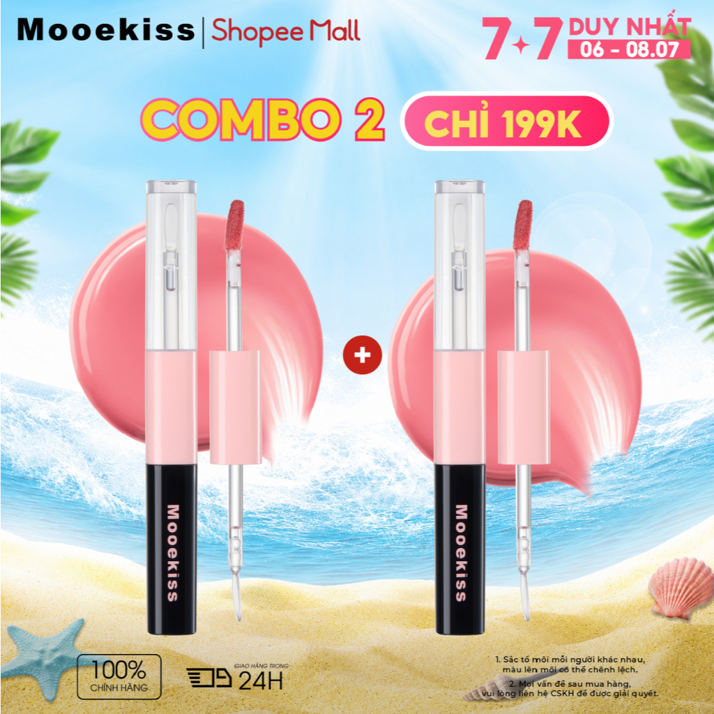 [KOL Combo 2] Combo 2 Son Mooekiss 2 Đầu 1.5g+1.5g, Lì & Bóng, Dưỡng Ẩm, Không Lem, Lâu Trôi