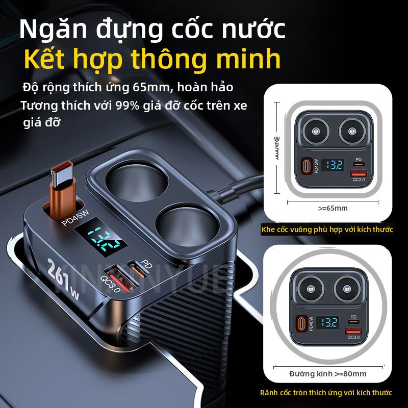 Bộ chia sạc nhanh ô tô, Bộ nguồn DC Bộ chia sạc ô tô công suất 12v / 24v 171W Hỗ trợ sạc nhanh Loại C 171W và QC3.0
