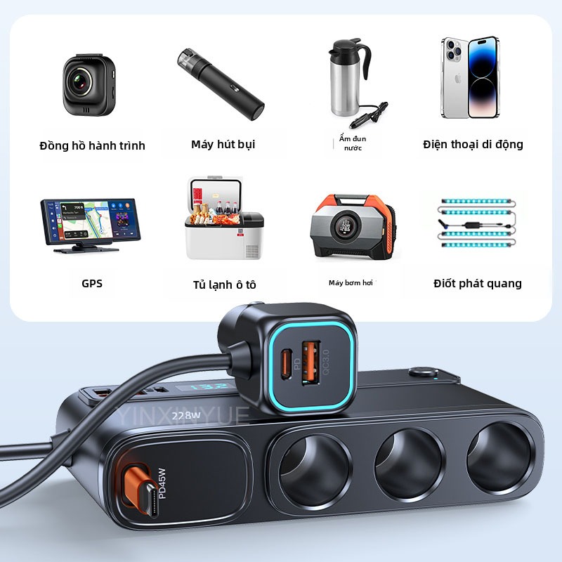 2025 Còn Hàng 9 TRONG 1 Sạc Xe Hơi Có Thể Thu Vào Sạc Nhanh 228W Sạc Xe Ô Tô Có Thể Mở Rộng Type-c