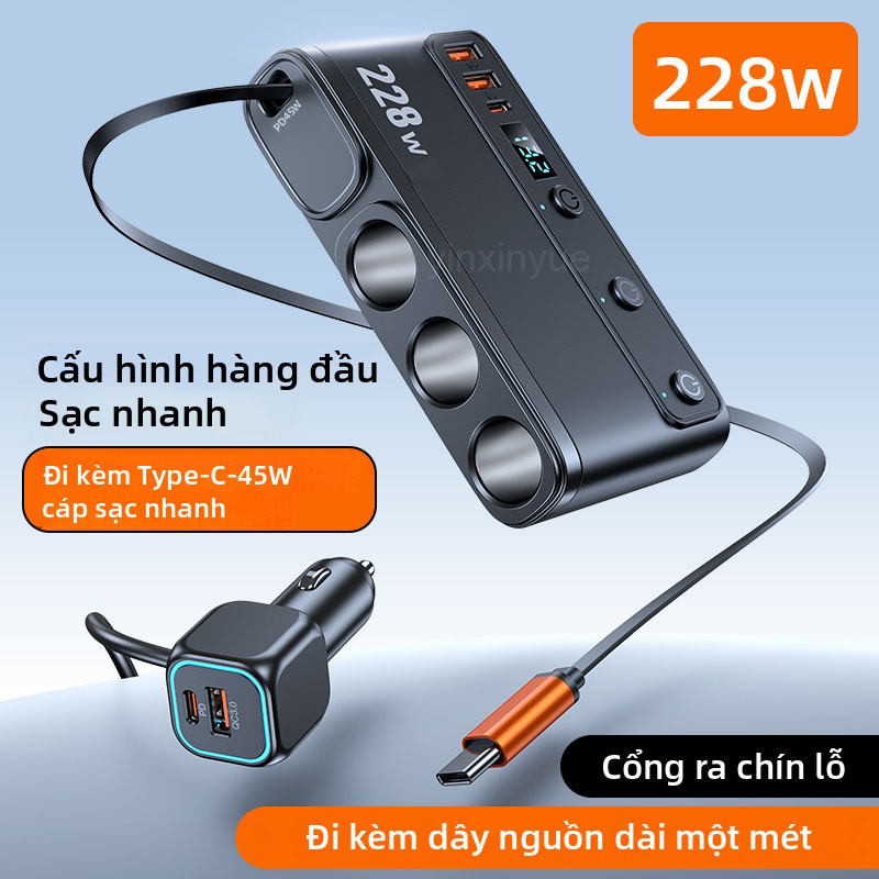 2025 Còn Hàng 9 TRONG 1 Sạc Xe Hơi Có Thể Thu Vào Sạc Nhanh 228W Sạc Xe Ô Tô Có Thể Mở Rộng Type-c