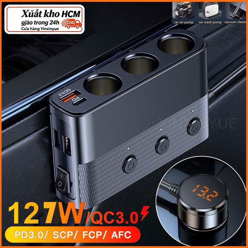 Bộ chia tẩu và sạc nhanh trên ô tô C28, Hỗ trợ sạc nhanh Type-C 30W, QC3.0