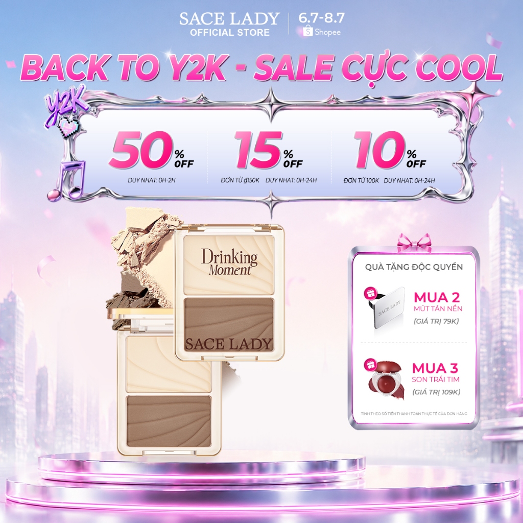 Bảng tạo khối hai ô màu SACE LADY Contouring Palette Hiệu ứng điêu khắc 3D nhẹ pha trộn 4g