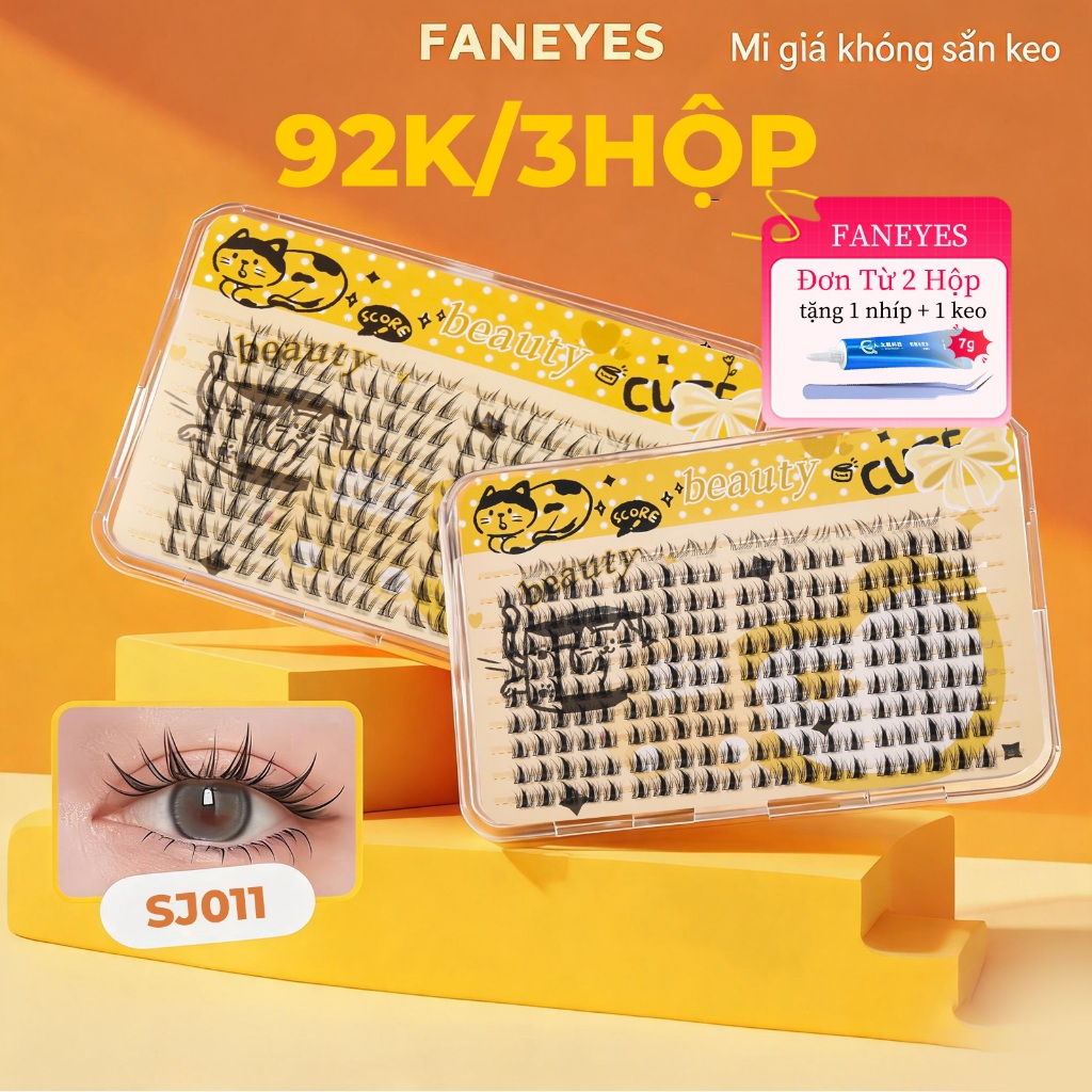 FANEYES【92K/3hộp】 Mi Giả Nữ Cần Keo Dán Mi Segment 8-13mm Dung Lượng Lớn Dùng 1 Tháng Tự Nhiên Cong Dày Làm To Mắt Nhiều Kiểu Dáng Mi Giả Hot Trên Mạng