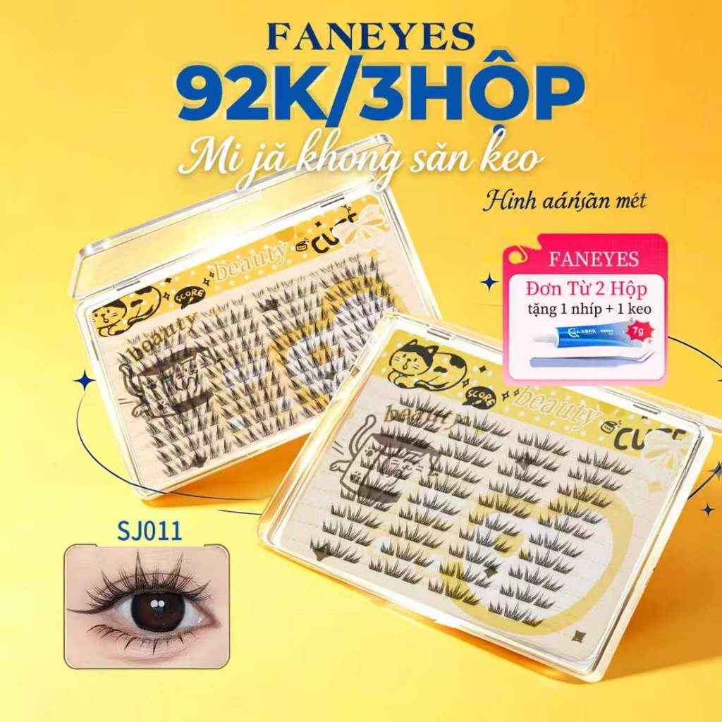 FANEYES  【92K/3hộp】Mi giả không sẵn keo dung lượng lớn nhiều kiểu dán cong tự nhiên dài mảnh cần keo dán an toàn đáng tin cậy phù hợp với trang điểm hàng ngày và tiệc tùng giúp mắt thêm quyến rũ và sáng rực