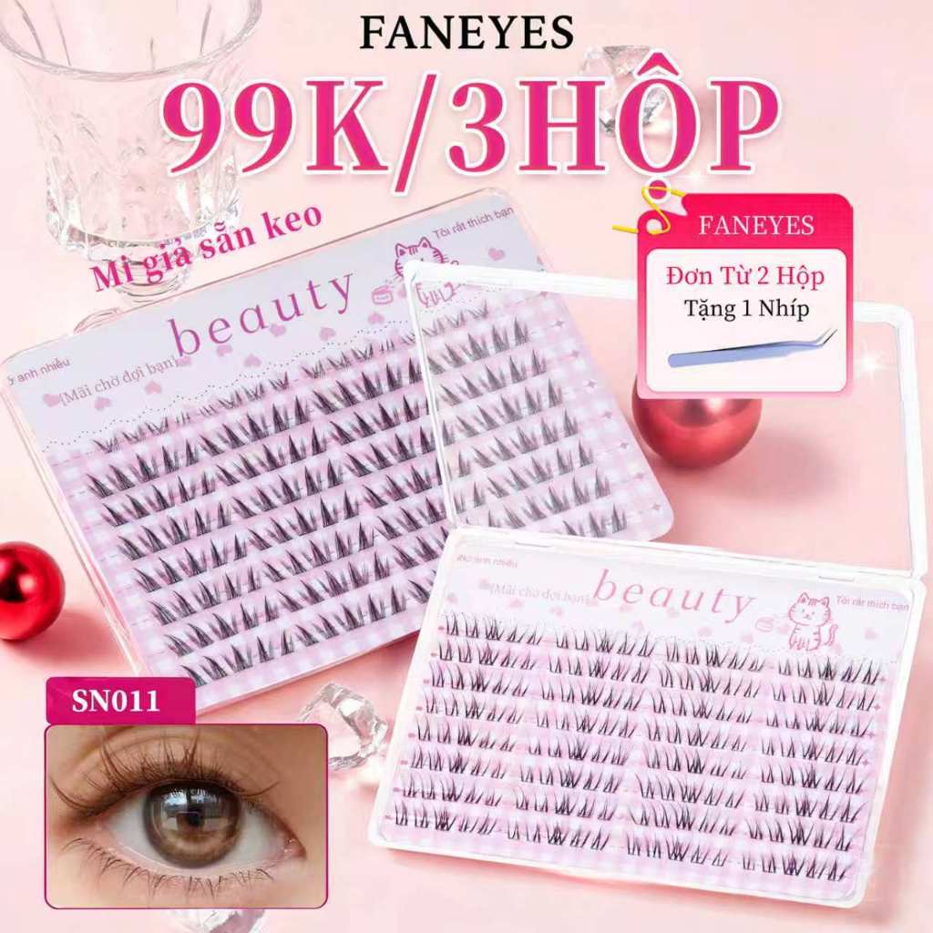 FANEYES  Mi giả sẵn keo dán 8 hàng siêu lớn dùng được nửa tháng cong tự nhiên dày dặn làm to mắt hiệu quả nhiều kiểu dáng lựa chọn, mi to mắt hot trên mạng