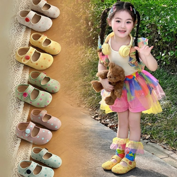 Giày bé gái Mary Jane mới, Giày lười thời trang chống trượt họa tiết điểm thoải mái