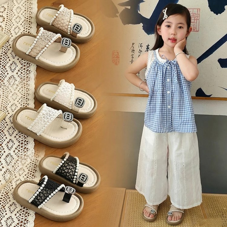 Giày kẹp ngón trẻ em phong cách nữ tính thanh lịch, dây lưới thoáng mát không hấp hơi cho bé gái nhỏ
